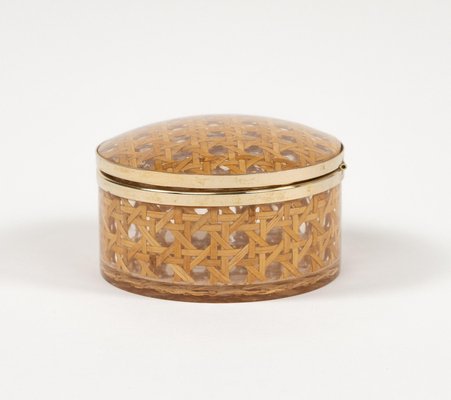 Mid-Century Box in Rattan and Brass from Christian Dior, 1970s-LYQ-2035239