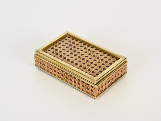 Mid-Century Brass, Acrylic Glass & Vienna Straw Decorative Box from Christian Dior, Italy, 1970s-JDR-2032986