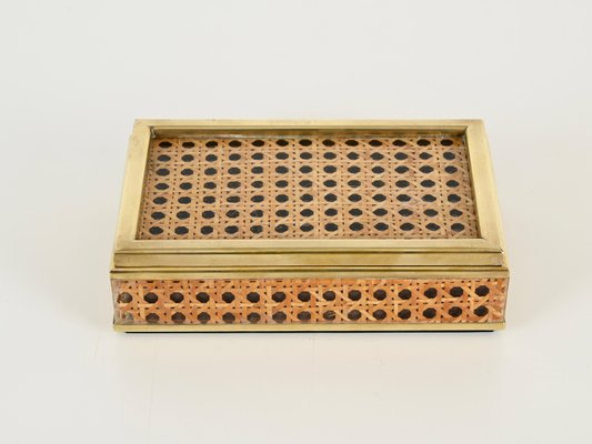 Mid-Century Brass, Acrylic Glass & Vienna Straw Decorative Box from Christian Dior, Italy, 1970s-JDR-2032986