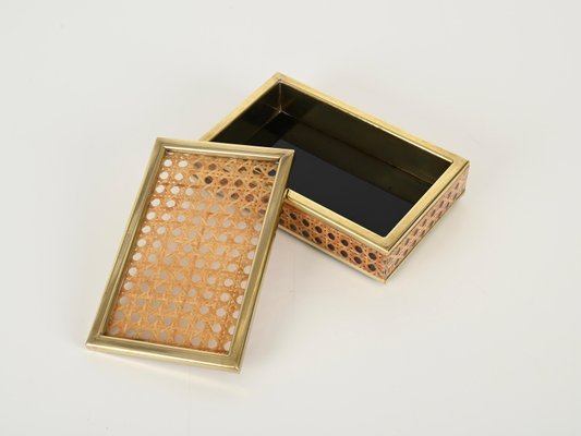 Mid-Century Brass, Acrylic Glass & Vienna Straw Decorative Box from Christian Dior, Italy, 1970s-JDR-2032986