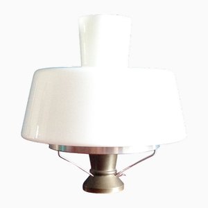 Mid-Century Brass & Aluminum Table Lamp with Opaline Glass Shade, 1950s-RD-1821798