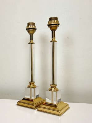 Mid-Century Brass and Acrylic Column Table Lamps, 1970, Set of 2-WZZ-1786833