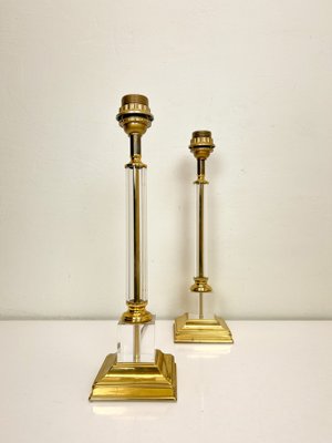 Mid-Century Brass and Acrylic Column Table Lamps, 1970, Set of 2-WZZ-1786833