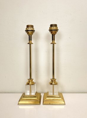 Mid-Century Brass and Acrylic Column Table Lamps, 1970, Set of 2-WZZ-1786833