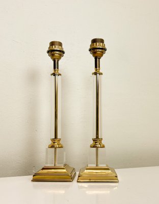 Mid-Century Brass and Acrylic Column Table Lamps, 1970, Set of 2-WZZ-1786833