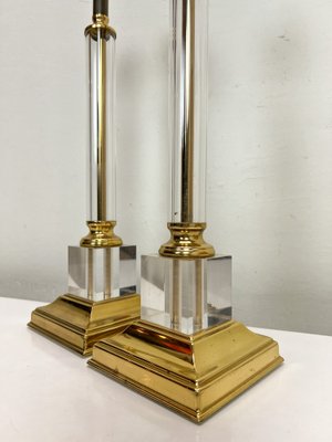 Mid-Century Brass and Acrylic Column Table Lamps, 1970, Set of 2-WZZ-1786833