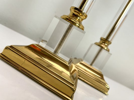 Mid-Century Brass and Acrylic Column Table Lamps, 1970, Set of 2-WZZ-1786833