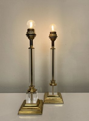 Mid-Century Brass and Acrylic Column Table Lamps, 1970, Set of 2-WZZ-1786833