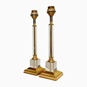 Mid-Century Brass and Acrylic Column Table Lamps, 1970, Set of 2-WZZ-1786833