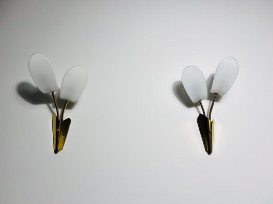 Mid-Century Brass and Acrylic Glass Wall Lamps, Italy, 1960s, Set of 2-PUK-2024101