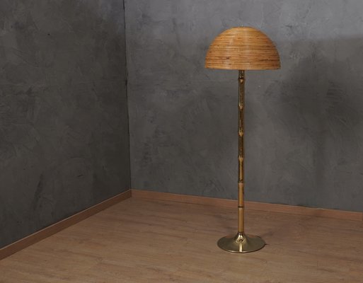 Mid-Century Brass and Bamboo Floor Lamp, 1990s-UH-1742752