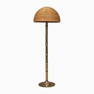 Mid-Century Brass and Bamboo Floor Lamp, 1990s-UH-1742752