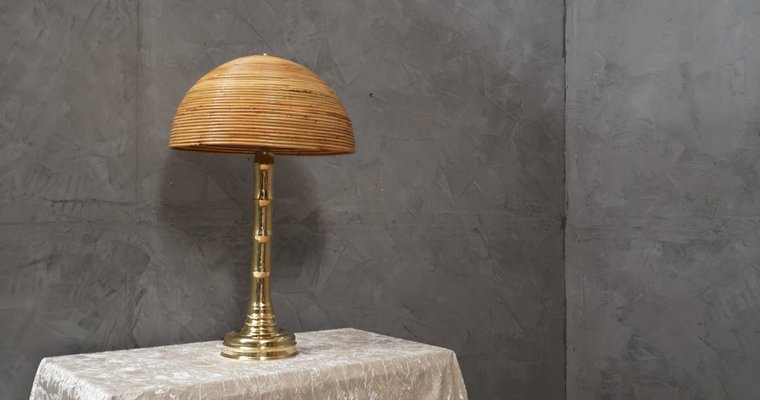 Mid-Century Brass and Bamboo Table Lamp, 1990-UH-1737086