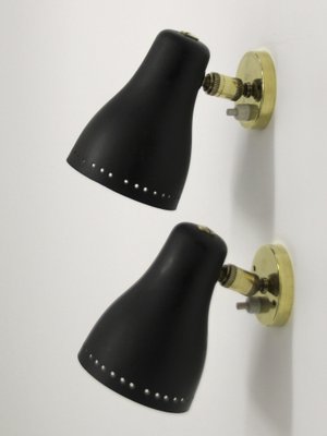 Mid-Century Brass and Black Adjustable Wall Lamps, 1950s, Set of 2-SY-1778142