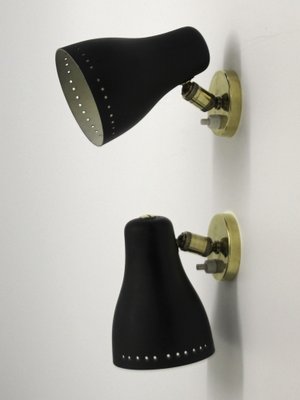 Mid-Century Brass and Black Adjustable Wall Lamps, 1950s, Set of 2-SY-1778142