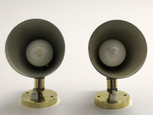 Mid-Century Brass and Black Adjustable Wall Lamps, 1950s, Set of 2-SY-1778142