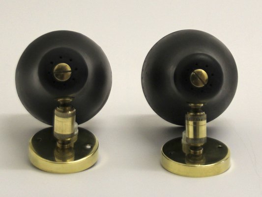 Mid-Century Brass and Black Adjustable Wall Lamps, 1950s, Set of 2-SY-1778142