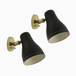 Mid-Century Brass and Black Adjustable Wall Lamps, 1950s, Set of 2-SY-1778142