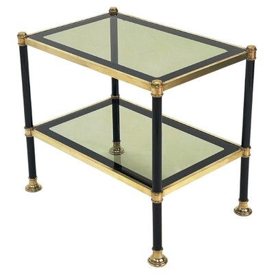 Mid-Century Brass and Black Metal Rectangular Coffee Table with Smoked Glass, 1970s-JDR-1249734