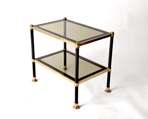 Mid-Century Brass and Black Metal Rectangular Coffee Table with Smoked Glass, 1970s-JDR-1249734