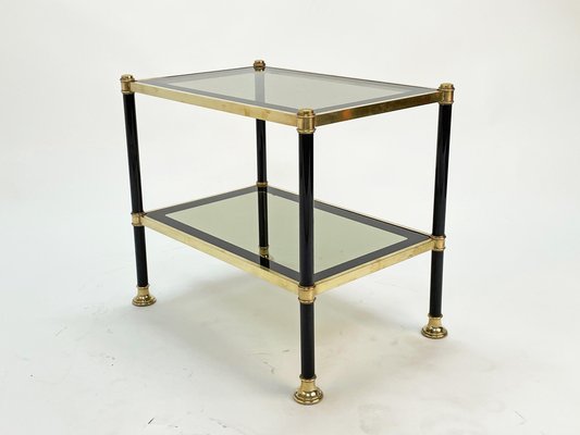 Mid-Century Brass and Black Metal Rectangular Coffee Table with Smoked Glass, 1970s-JDR-1249734