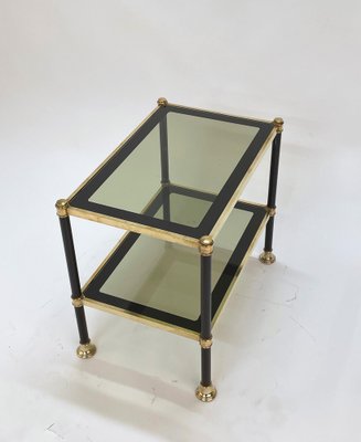 Mid-Century Brass and Black Metal Rectangular Coffee Table with Smoked Glass, 1970s-JDR-1249734