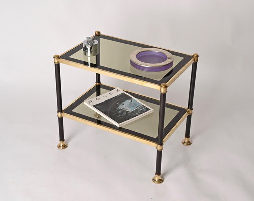 Mid-Century Brass and Black Metal Rectangular Coffee Table with Smoked Glass, 1970s-JDR-1249734