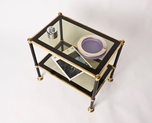 Mid-Century Brass and Black Metal Rectangular Coffee Table with Smoked Glass, 1970s-JDR-1249734