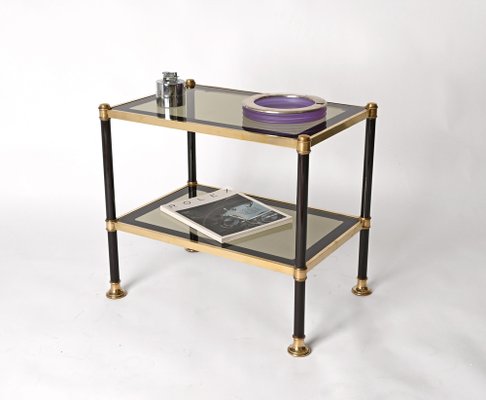 Mid-Century Brass and Black Metal Rectangular Coffee Table with Smoked Glass, 1970s-JDR-1249734