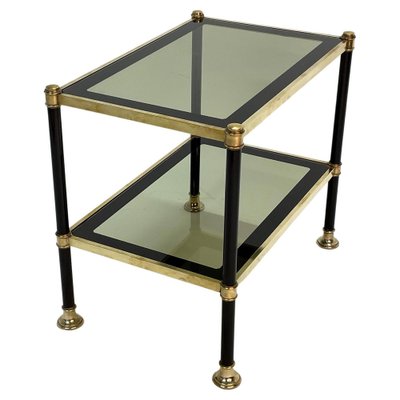 Mid-Century Brass and Black Metal Rectangular Coffee Table with Smoked Glass, 1970s-JDR-1249734