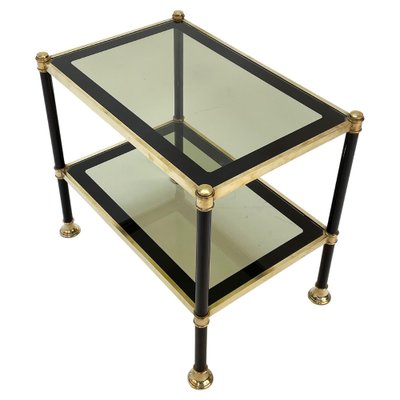 Mid-Century Brass and Black Metal Rectangular Coffee Table with Smoked Glass, 1970s-JDR-1249734