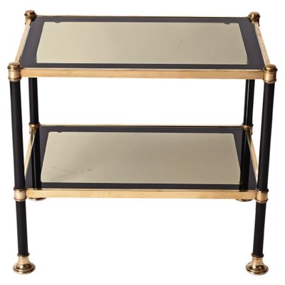 Mid-Century Brass and Black Metal Rectangular Coffee Table with Smoked Glass, 1970s-JDR-1249734