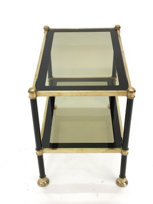 Mid-Century Brass and Black Metal Rectangular Coffee Table with Smoked Glass, 1970s-JDR-1249734