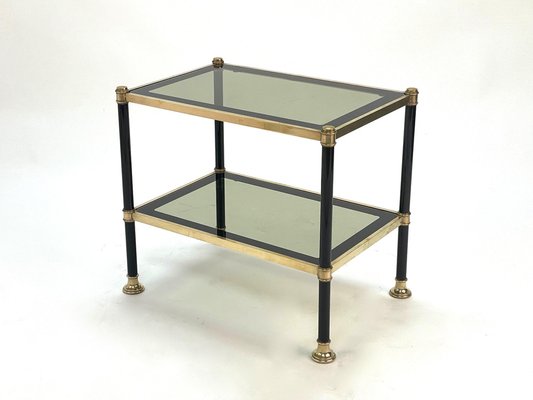 Mid-Century Brass and Black Metal Rectangular Coffee Table with Smoked Glass, 1970s-JDR-1249734