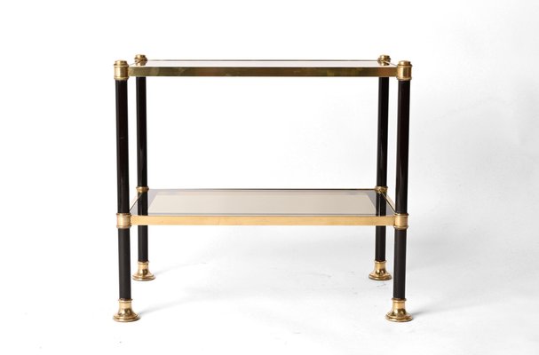 Mid-Century Brass and Black Metal Rectangular Coffee Table with Smoked Glass, 1970s-JDR-1249734