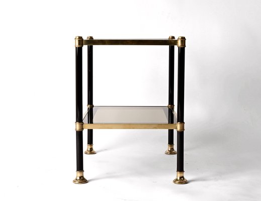 Mid-Century Brass and Black Metal Rectangular Coffee Table with Smoked Glass, 1970s-JDR-1249734