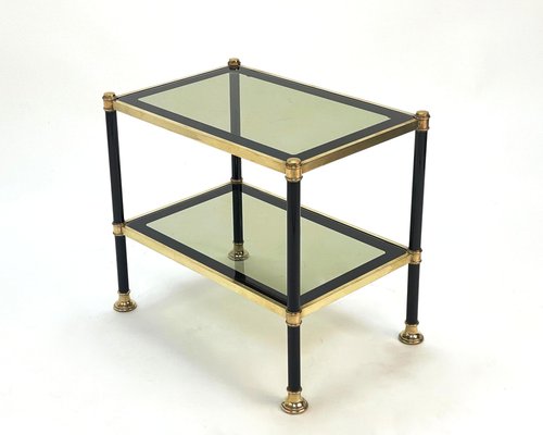 Mid-Century Brass and Black Metal Rectangular Coffee Table with Smoked Glass, 1970s-JDR-1249734