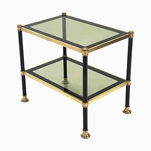 Mid-Century Brass and Black Metal Rectangular Coffee Table with Smoked Glass, 1970s-JDR-1249734