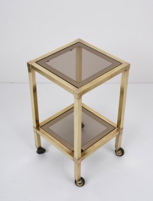 Mid-Century Brass and Bronzed Smoked Glass Squared Coffee Table, 1970s-JDR-1125482