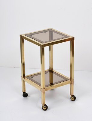 Mid-Century Brass and Bronzed Smoked Glass Squared Coffee Table, 1970s-JDR-1125482