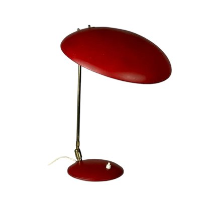 Mid-Century Brass and Burgundy Metal Table Lamp, 1960s-TCS-1716661