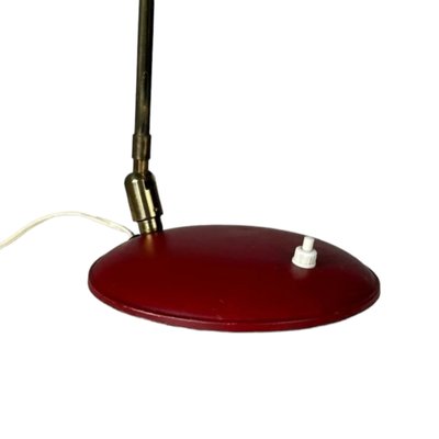 Mid-Century Brass and Burgundy Metal Table Lamp, 1960s-TCS-1716661