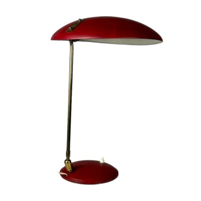 Mid-Century Brass and Burgundy Metal Table Lamp, 1960s-TCS-1716661