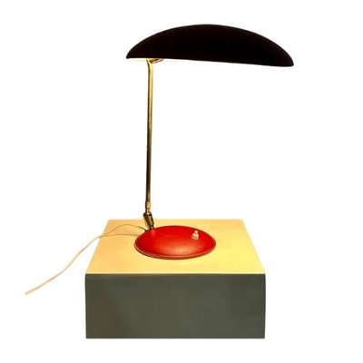 Mid-Century Brass and Burgundy Metal Table Lamp, 1960s-TCS-1716661