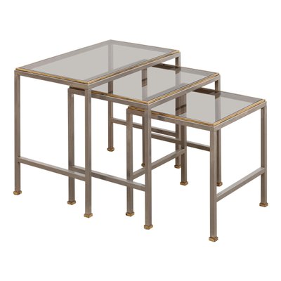 Mid-Century Brass and Chrome Nesting Tables, Set of 3-KL-975039