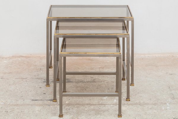 Mid-Century Brass and Chrome Nesting Tables, Set of 3-KL-975039