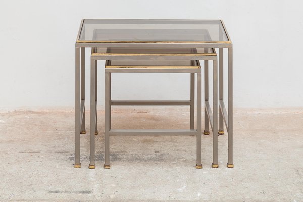 Mid-Century Brass and Chrome Nesting Tables, Set of 3-KL-975039