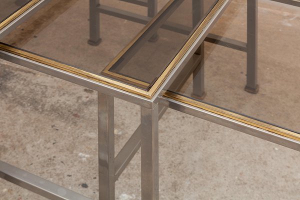 Mid-Century Brass and Chrome Nesting Tables, Set of 3-KL-975039