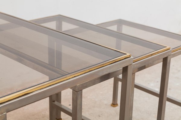 Mid-Century Brass and Chrome Nesting Tables, Set of 3-KL-975039