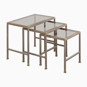 Mid-Century Brass and Chrome Nesting Tables, Set of 3-KL-975039